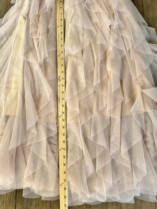 Blush Pink Tiered Tulle Midi Skirt | Romantic Flowy Ruffle Skirt | Elastic Waist - Picture 6 of 7